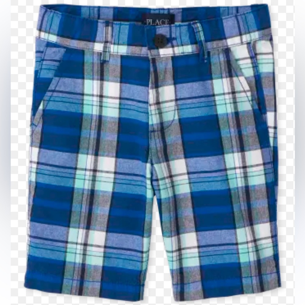 Place boys Blue Plaid Shorts zip up cotton mix & match side and back pockets 7